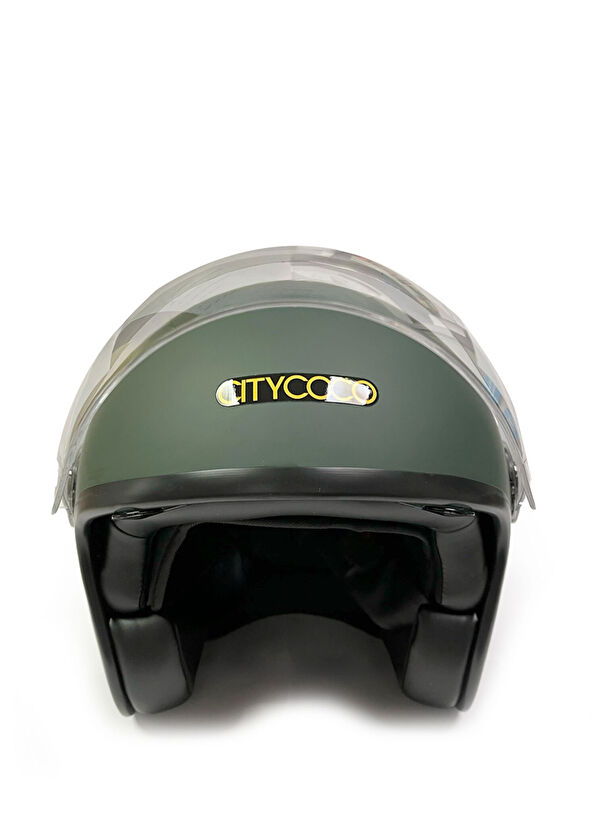 Citycoco Vintage Stil Çift Vizörlü Mat Yeşil Unisex Yarım Açık Motosiklet Kaskı - 4