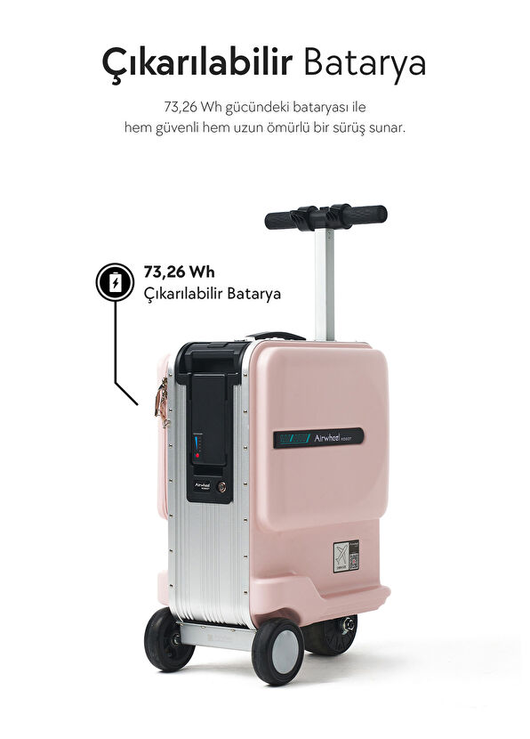 SE3miniT Pembe Kabin Boy Elektrikli Binilebilir Scooter Valiz - Görsel 4