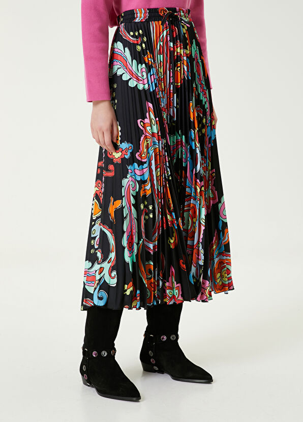 Beymen Club Siyah Şal Desenli Pileli Midi Etek - 4