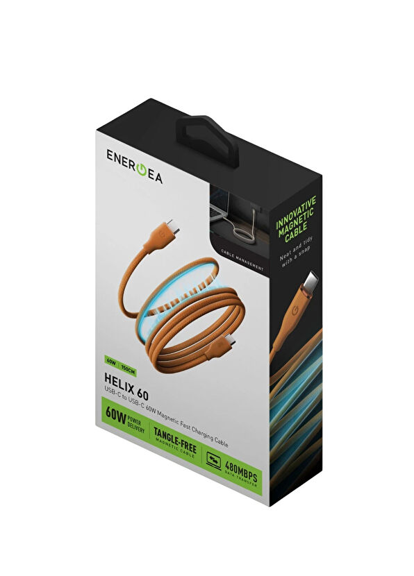 Energea Helix 60W Orange Magnetic Type-C to Type-C Fast Charging Cable 1.5m - 2
