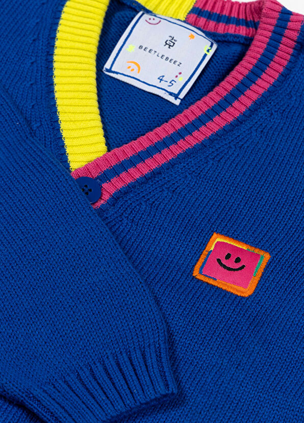 Beetlebeez Stripes Blue Piping Boy's Knit Cardigan - 2