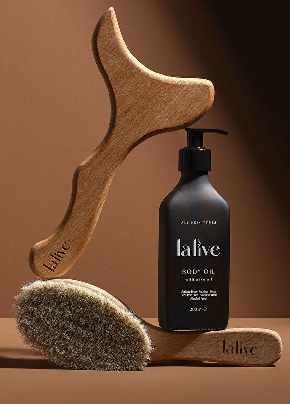 Lalive Lenf Drenaj Zeytinyağlı Vücut Yağı + At Kılı Fırça + Masaj Tahtası Cilt Bakım Seti - 2