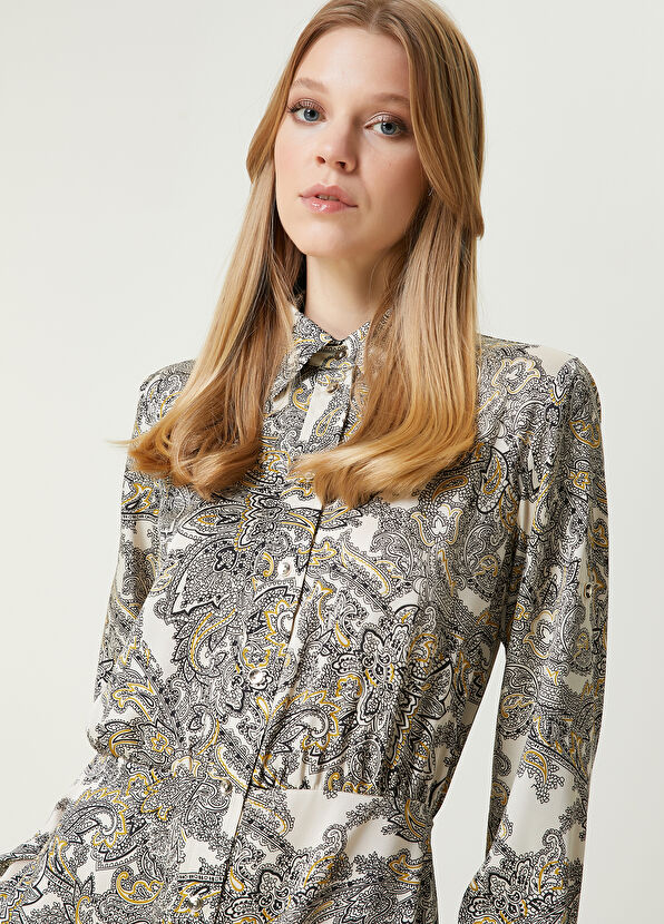 Beymen Club Ecru Paisley Patterned Midi Shirt Dress - 2