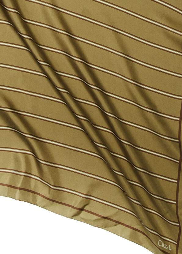 Beymen Club Haki İnce Çizgili İpek Eşarp - 2