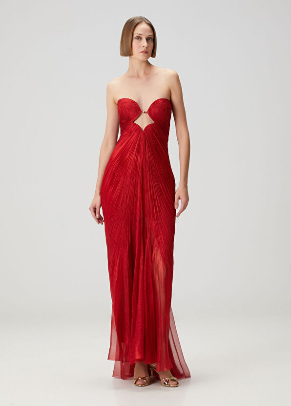 Julieta Kırmızı Maksi İpek Abiye Elbise - Görsel 3