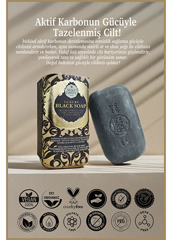 Nesti Dante Luxury Black Aktif Karbon ve Shea Yağı Canlandırıcı ve Sıkılaştırıcı Banyo Sabunu 250 gr - 2