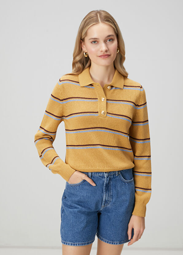 Beymen Club Kamel Çizgili Polo Kazak - 1