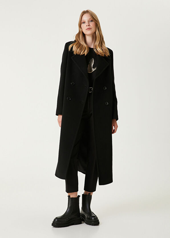 Beymen Club Siyah Kruvaze Yün Kaşe Palto - 1