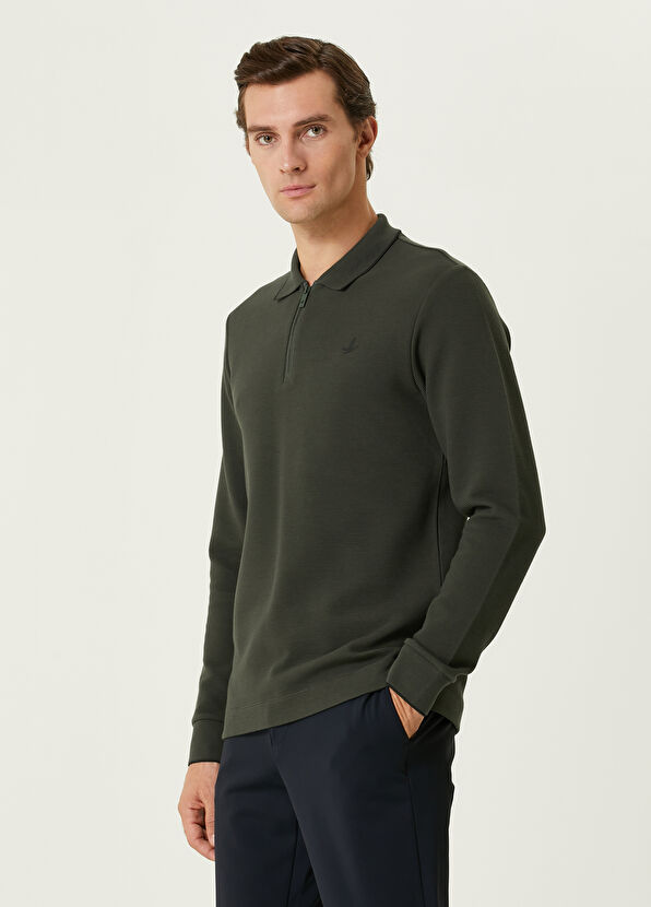 Beymen Club Slim Fit Khaki Ottoman Textured Polo Sweatshirt - 4