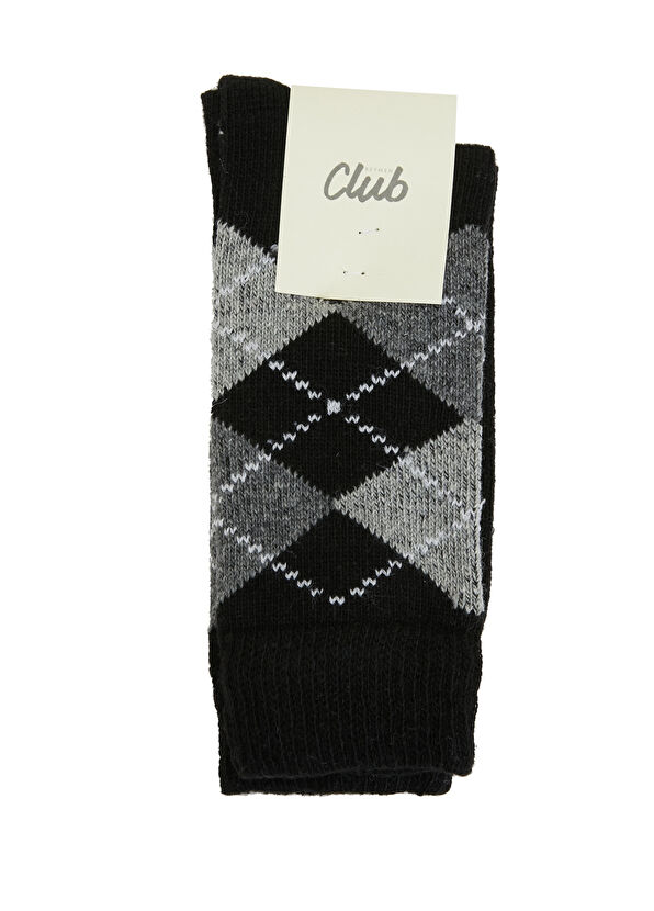 Beymen Club Black Plaid Pattern Mens Wool Socks - 1