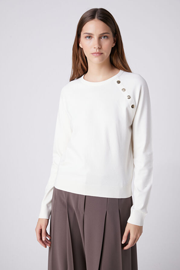 Beymen Club Off-White Button Detailed Sweater - 4