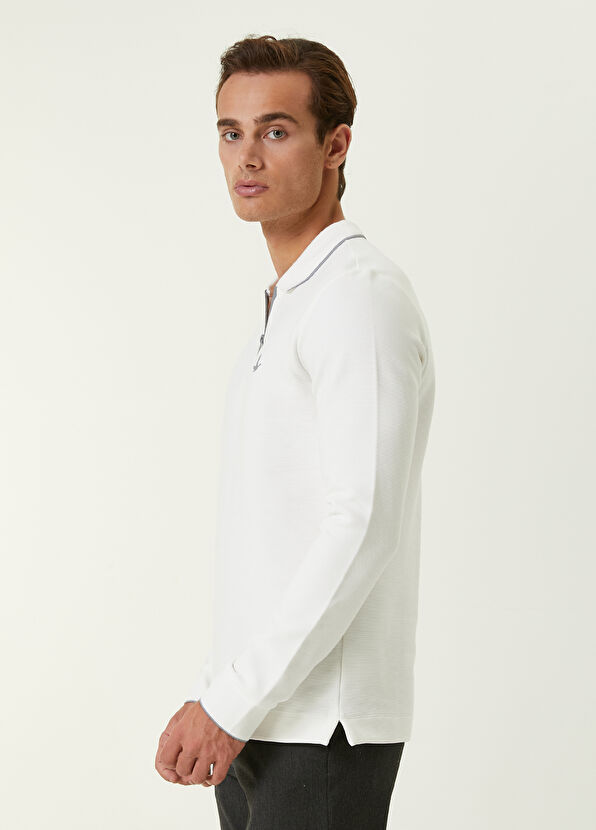 Beymen Club Slim Fit Ekru Polo Yaka Ottoman Dokulu Sweatshirt - 3