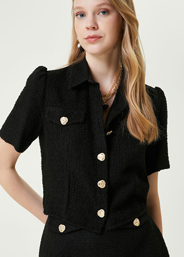 Beymen Club Siyah Metal Düğmeli Tweed Bluz - 4