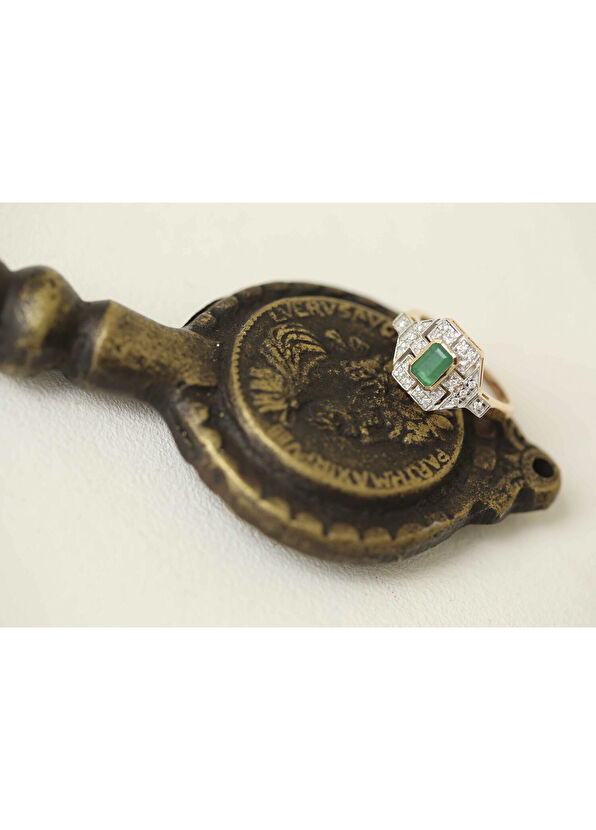 Reis Kuyumculuk Arte Zümrüt Pırlanta Taşlı 14 Ayar Pembe Altın Kadın Yüzük - 3