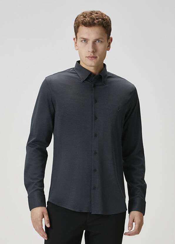 Beymen Club Slim Fit Antrasit Pensli Örme Gömlek - 1
