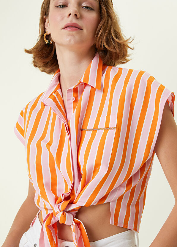 Beymen Club Pembe Çizgili Taşlı Cep Detaylı Gömlek - 2