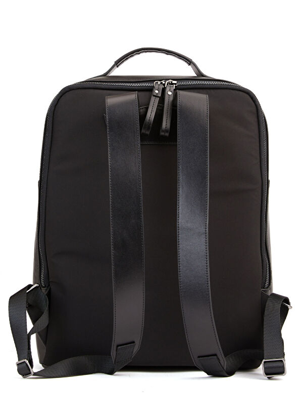 Siyah Logo Detaylı Erkek Deri Sırt Çantası - Görsel 5