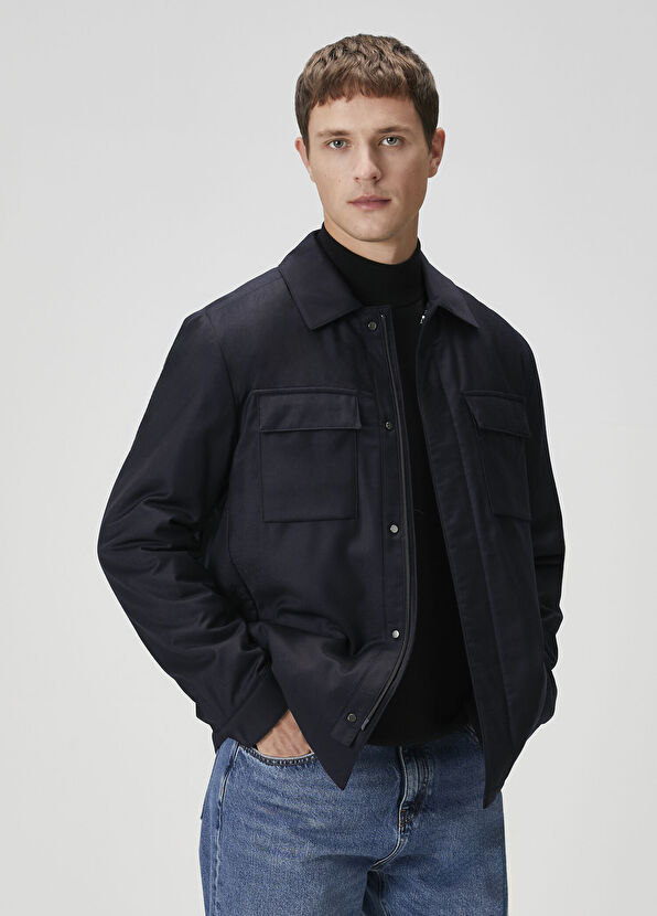 Lacivert Yün Flanel Dış Gömlek - Görsel 4