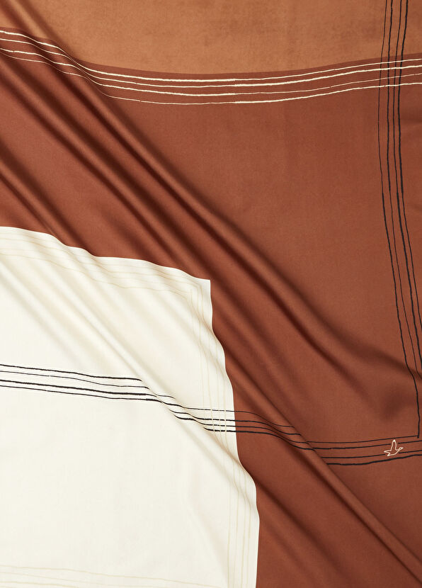 Beymen Club Dark Brown Border Pattern Silk Scarf - 2
