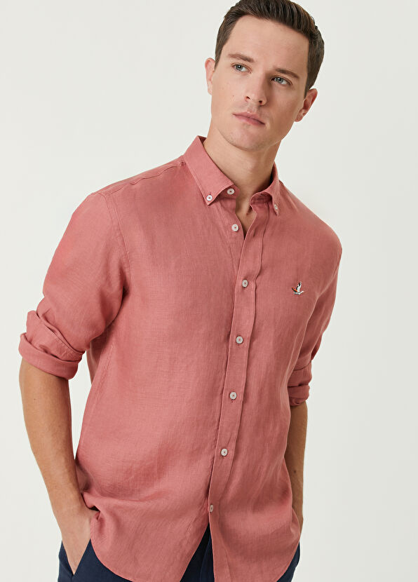 Beymen Club Comfort Fit Koyu Pembe Keten Gömlek - 2