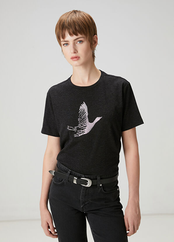Beymen Club Antrasit Hotfix Kuş Logolu T-shirt - 1