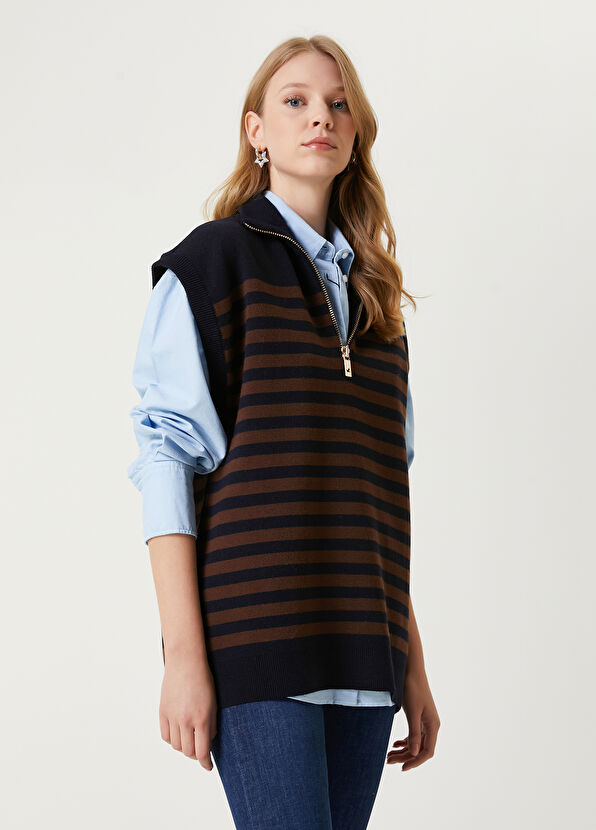 Beymen Club Navy Blue Striped Wool Sweater - 1