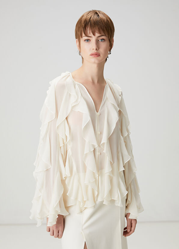 Beymen Club Ekru Fırfırlı Gömlek - 1