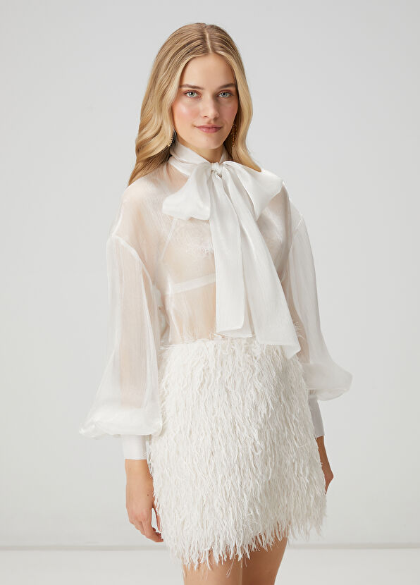 Beymen Club Kırık Beyaz Transparan Abiye Bluz - 4