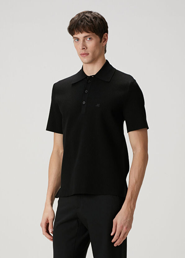 Courreges Siyah Polo Yaka Kısa Kollu Triko - 1