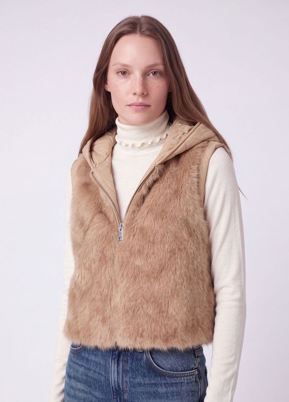 Beymen Club Beige Back Puff Fur Vest - 3