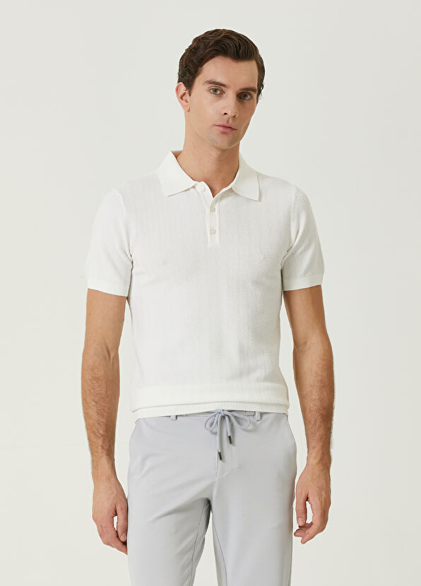Beymen Club Ekru Polo Yaka Dalga Jakarlı Kısa Kollu Triko - 1
