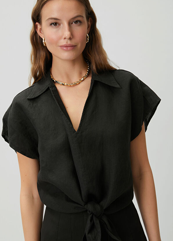 Beymen Club Siyah Düğüm Detaylı Keten Bluz - 4