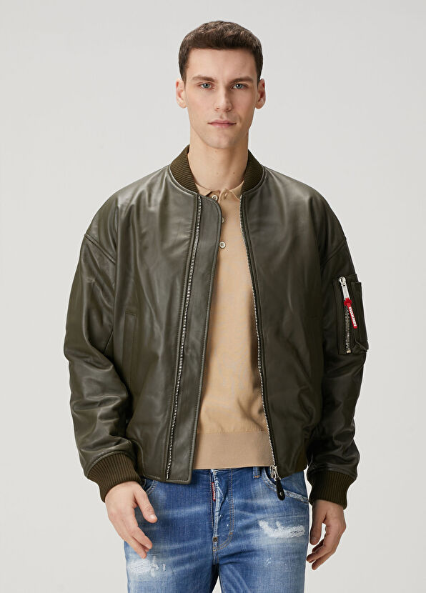 Dsquared2 Haki Deri Bomber Ceket - 1