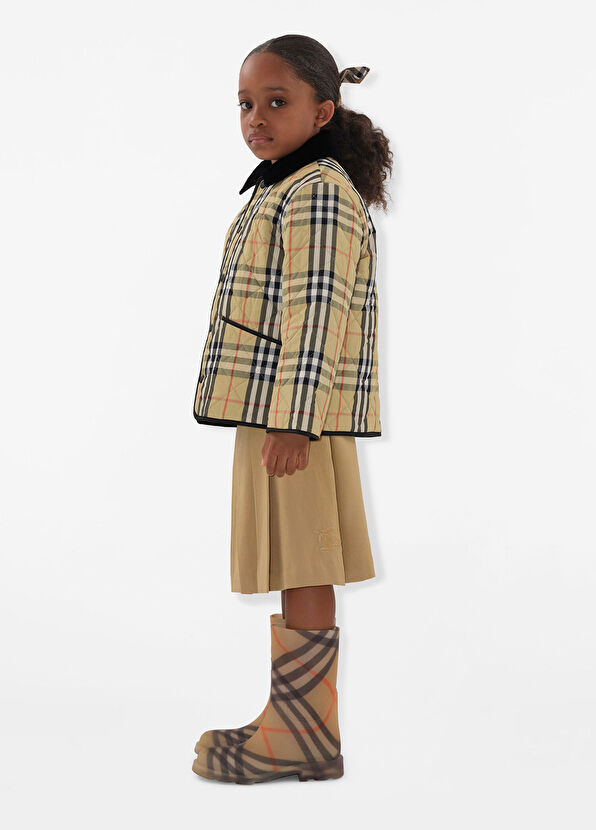 Burberry Bej Check Desenli Unisex Çocuk Mont - 4