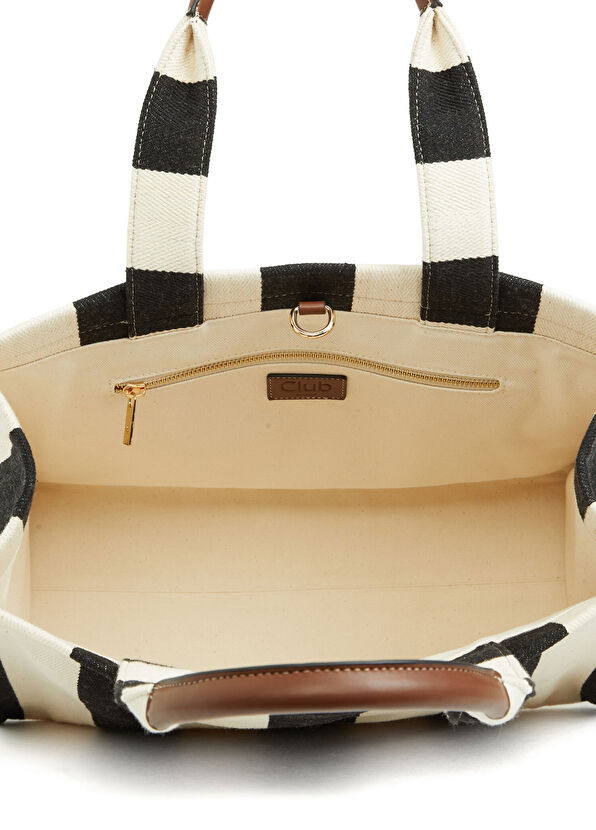 Beymen Club Black Striped Women's Canvas Beach Bag - 4