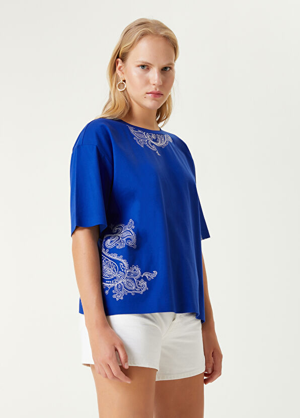 Beymen Club Kobalt Şal Nakış Detaylı Oversize T-shirt - 4
