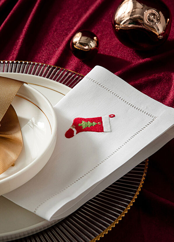 Chakra Volante White Cotton Embroidered Service Napkin 40 x 40 cm - 2