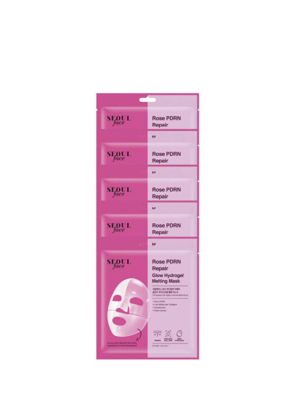 Dermal Seoul Face Rose PDRN Repair Glow Radiant Melting Hydrogel Hydrogel 5-Pack Paper Face Mask 34 gr - 1