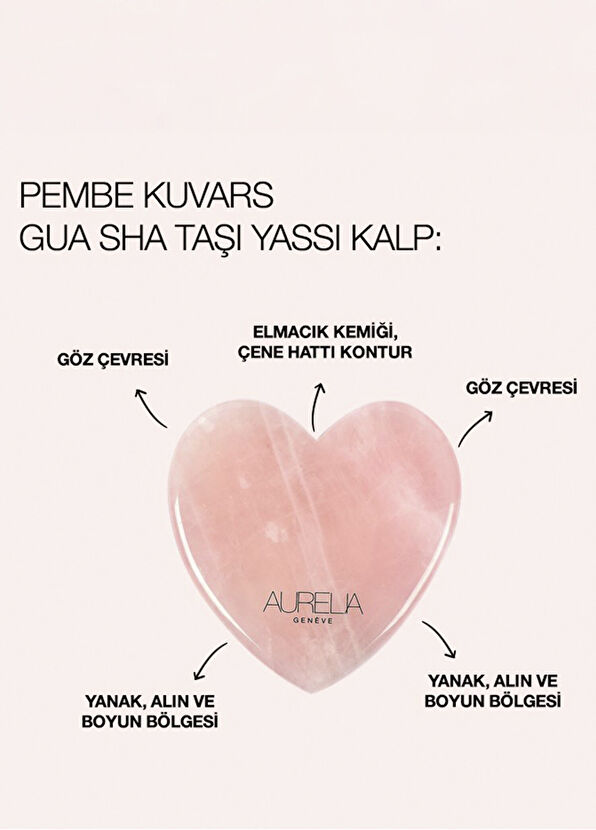 Aurelia Genève Yassı Kalp Şekilli Gua Sha Taşı - Pembe Kuvars - 2
