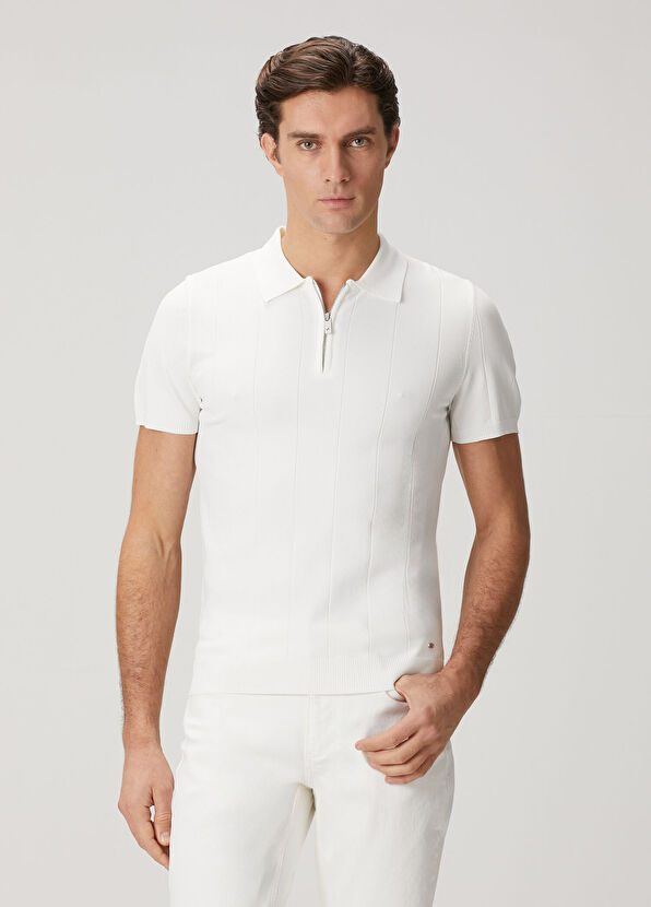 Beymen Club Kırık Beyaz Polo Yaka Örgü Detaylı Triko - 1