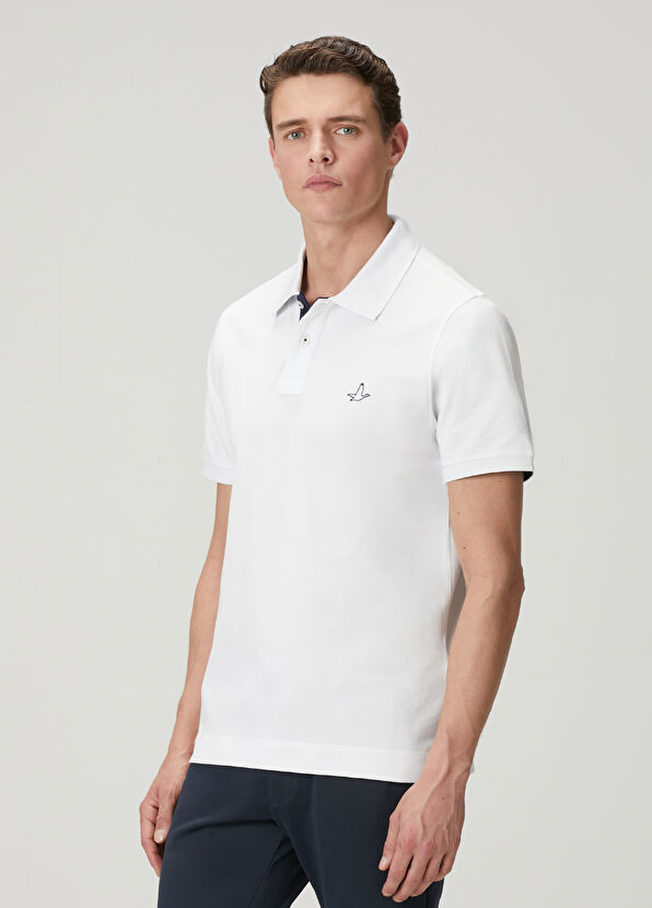 Beymen Club Beyaz Comfort Fit Yaka Altı Baskılı Polo T-shirt - 4