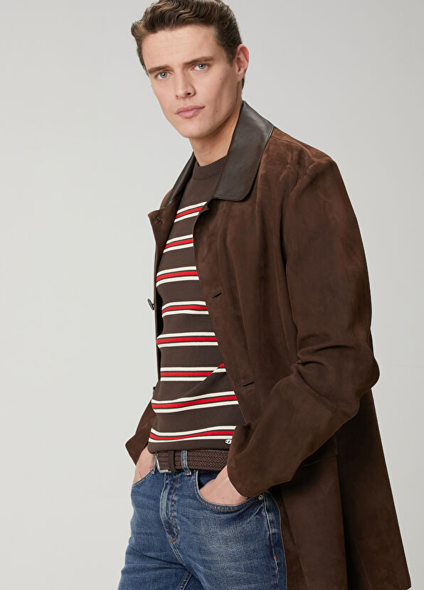 Beymen Club Koyu Kahverengi Yakası Deri Garnili Süet Ceket - 1