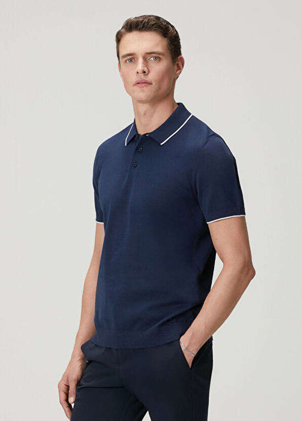 Beymen Club Navy Blue Plain Knit Basic Short Sleeve Knitwear - 4