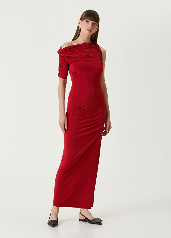 Jacquemus Drapeado Koyu Kırmızı Maksi Elbise - 2