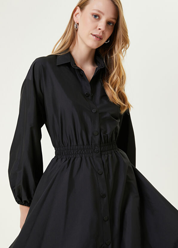 Beymen Club Siyah Midi Tafta Gömlek Elbise - 3