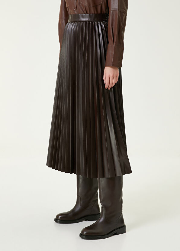 Beymen Club Bordo Pileli Midi Suni Deri Etek - 2