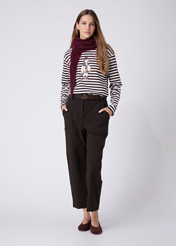 Beymen Club Clubby Burgundy White Striped Sweatshirt - 3