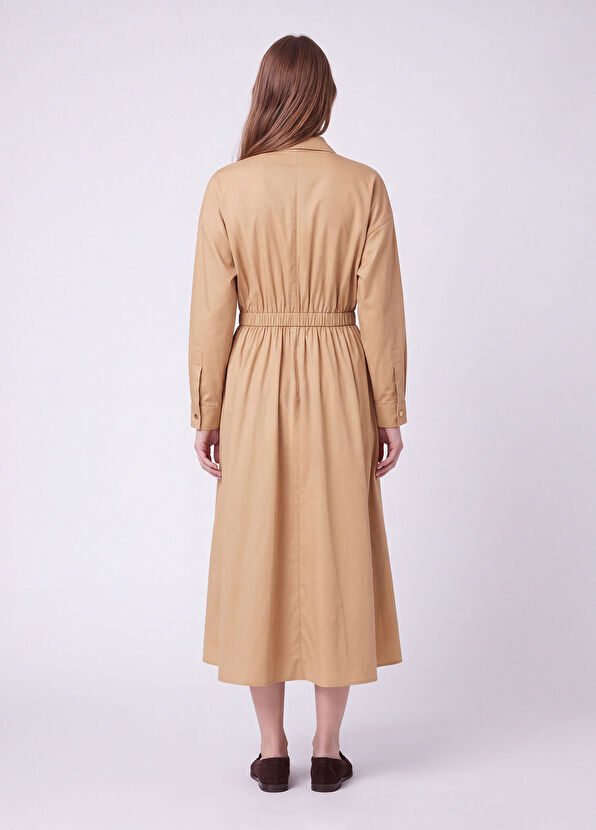 Beymen Club Beige Collar Zippered Midi Taffeta Dress - 4