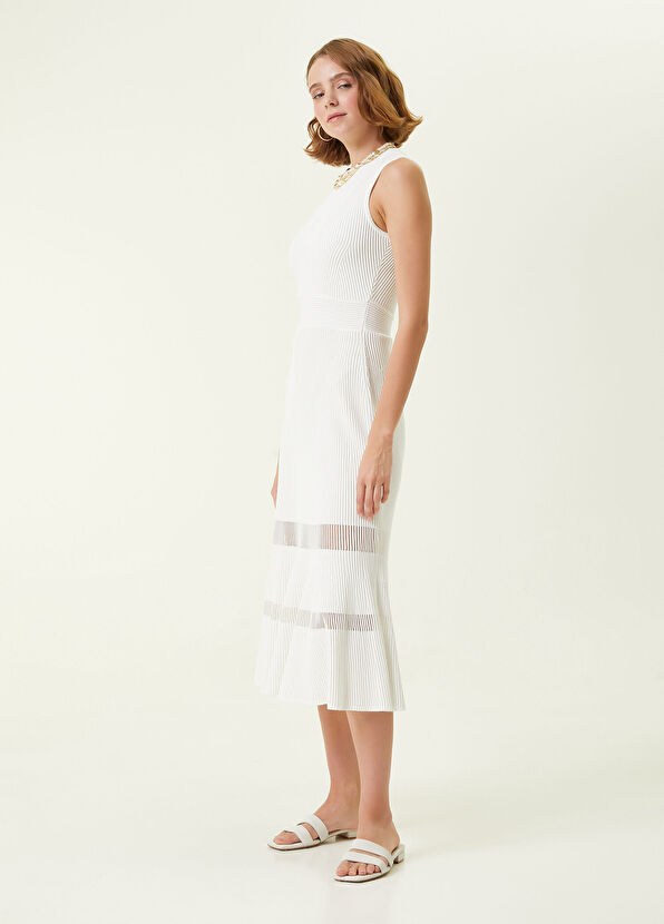 Beymen Club Beyaz Transparan Detaylı Midi Triko Elbise - 4