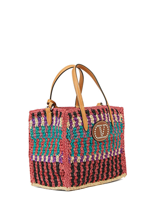 Valentino Garavani VLogo Çok Renkli Kadın Hasır Plaj Çantası - 2